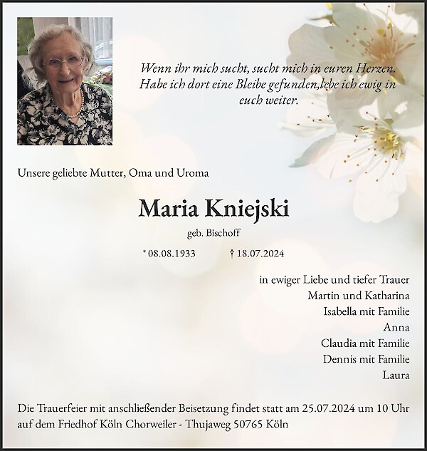 Obituary Maria Kniejski