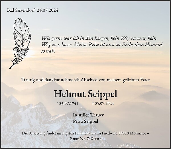 Obituary Helmut Seippel, Bad Sassendorf