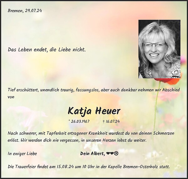 Traueranzeige von Katja Heuer, Achim