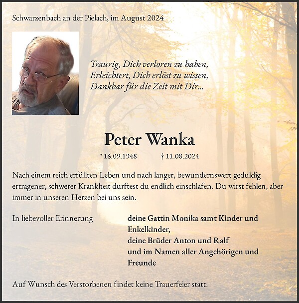 Traueranzeige von Peter Wanka