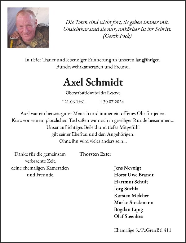 Obituary Axel Schmidt, Zetel