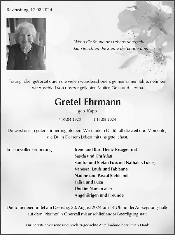 Obituary Gretel Ehrmann