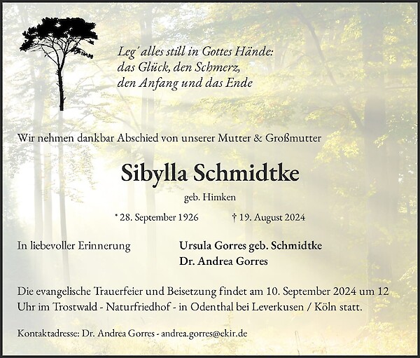 Traueranzeige von Sibylla Schmidtke