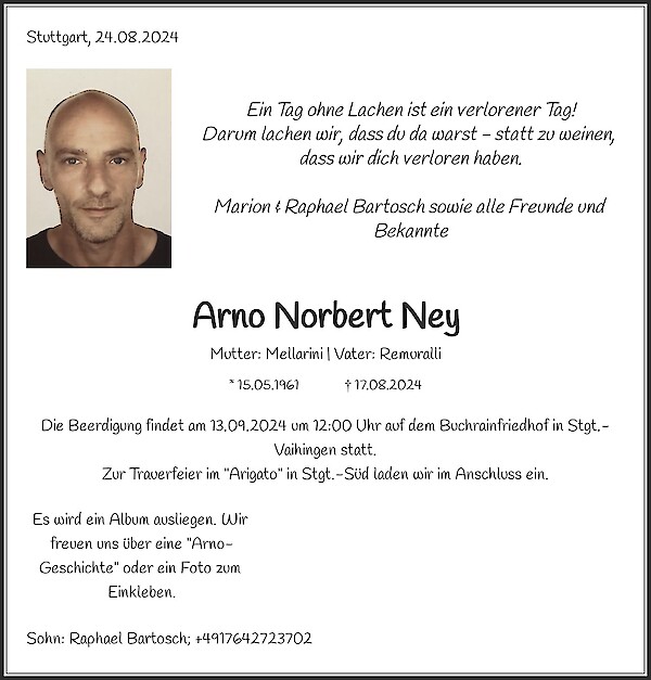 Obituary Arno Norbert Ney, Stuttgart