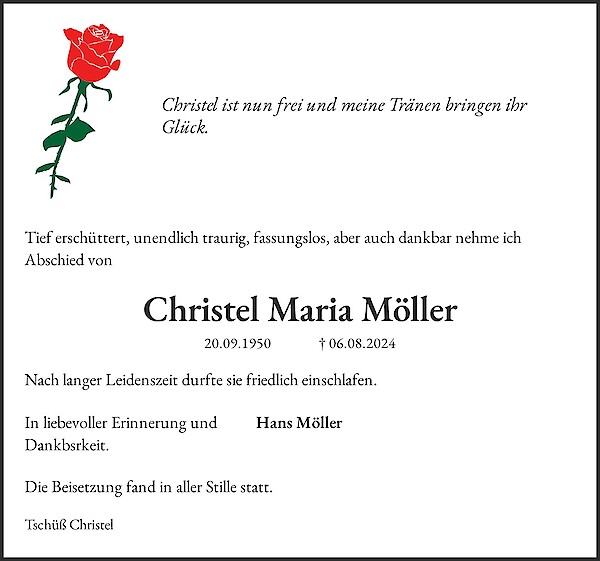 Traueranzeige von Christel Maria Möller, Harrislee