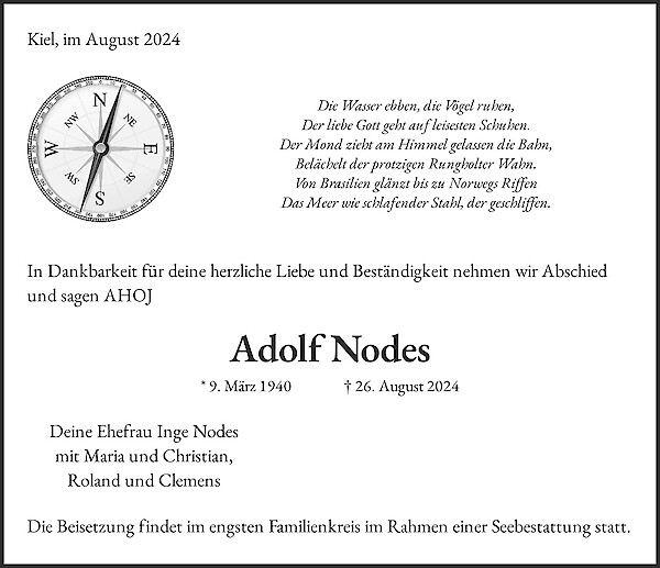 Traueranzeige von Adolf Nodes