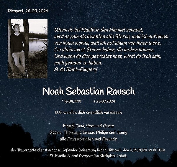 Obituary Noah Sebastian Rausch