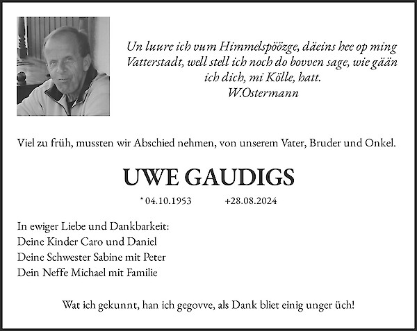 Traueranzeige von UWE GAUDIGS