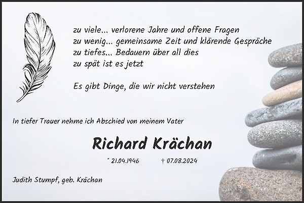 Traueranzeige von Richard Krächan