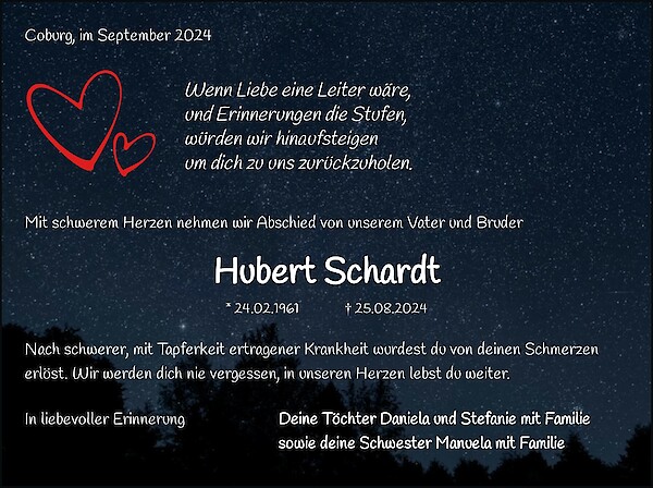 Traueranzeige von Hubert Schardt