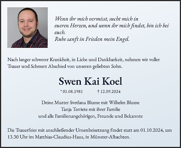 Obituary Swen Kai Koel