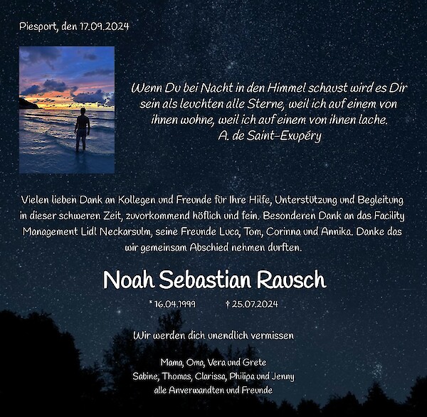 Obituary Noah Sebastian Rausch