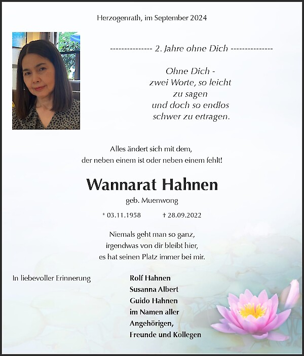 Obituary Wannarat Hahnen