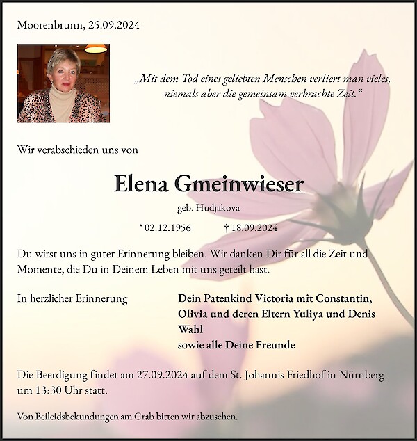 Traueranzeige von Elena Gmeinwieser