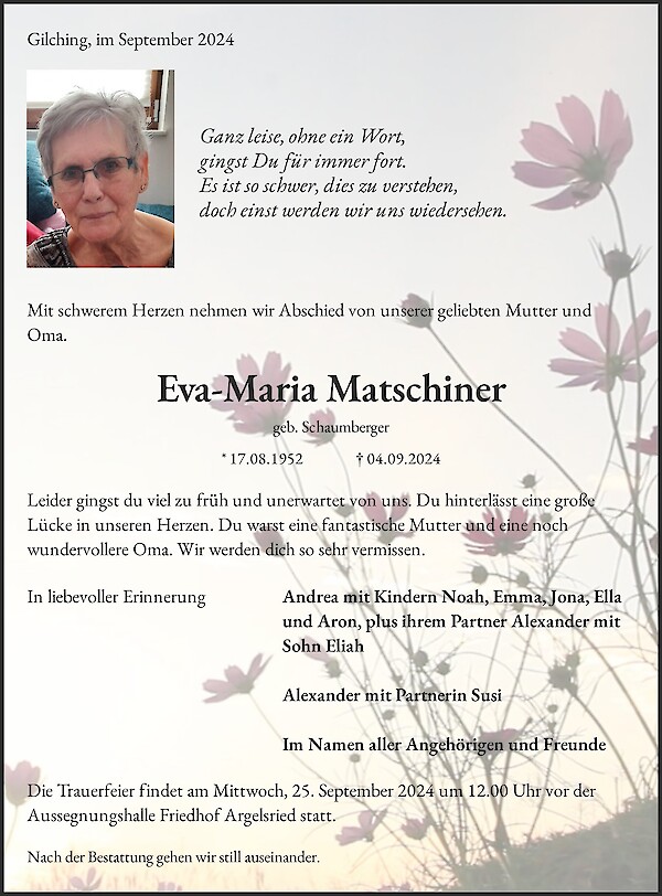 Traueranzeige von Eva-Maria Matschiner, Gilching