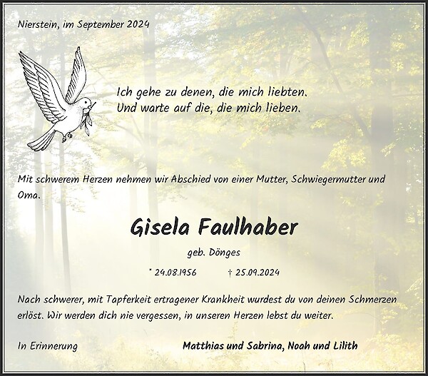 Obituary Gisela Faulhaber, Nierstein