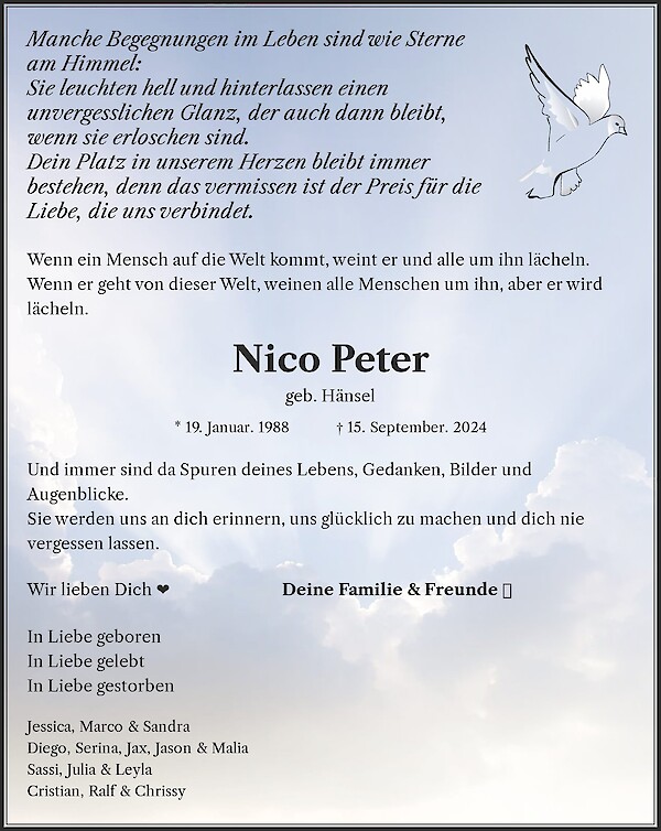 Obituary Nico Peter, Buchholz In Der Nordheide