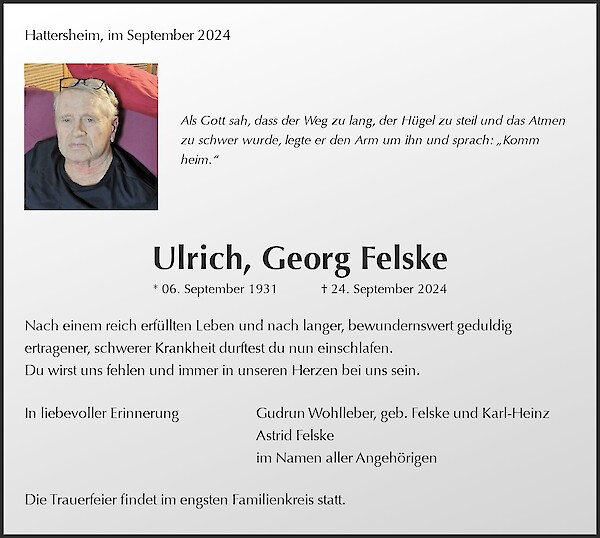 Obituary Ulrich, Georg Felske, Hattersheim am Main