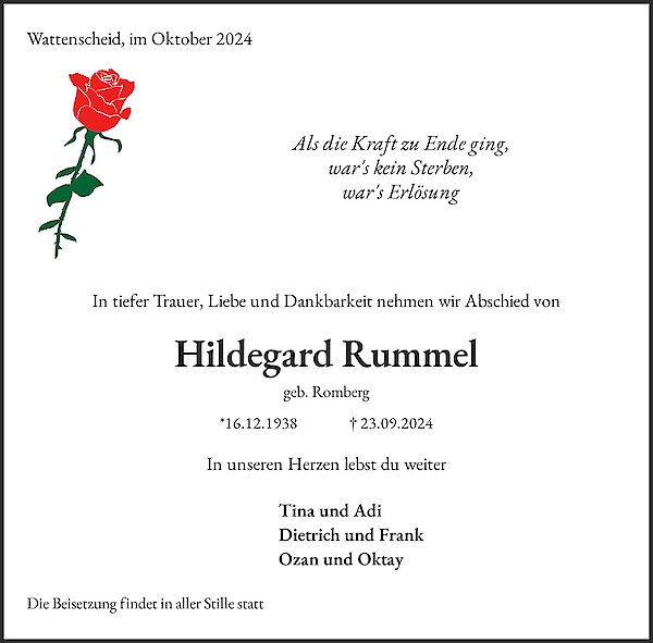 Traueranzeige von Hildegard Rummel