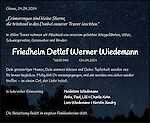 Traueranzeige Friedhelm Detlef Werner Wiedemann, Glowe