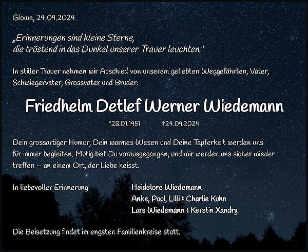 Obituary Friedhelm Detlef Werner Wiedemann, Glowe