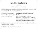 Traueranzeige Marlies Beckmann, Warstein