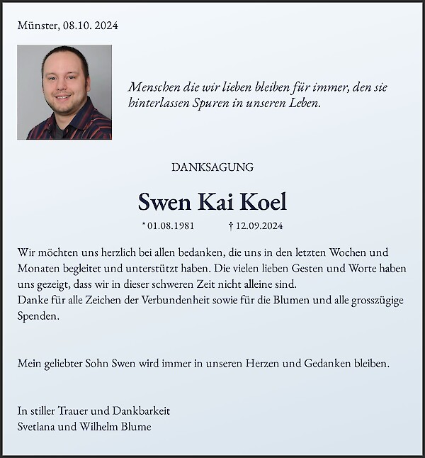 Obituary Swen Kai Koel