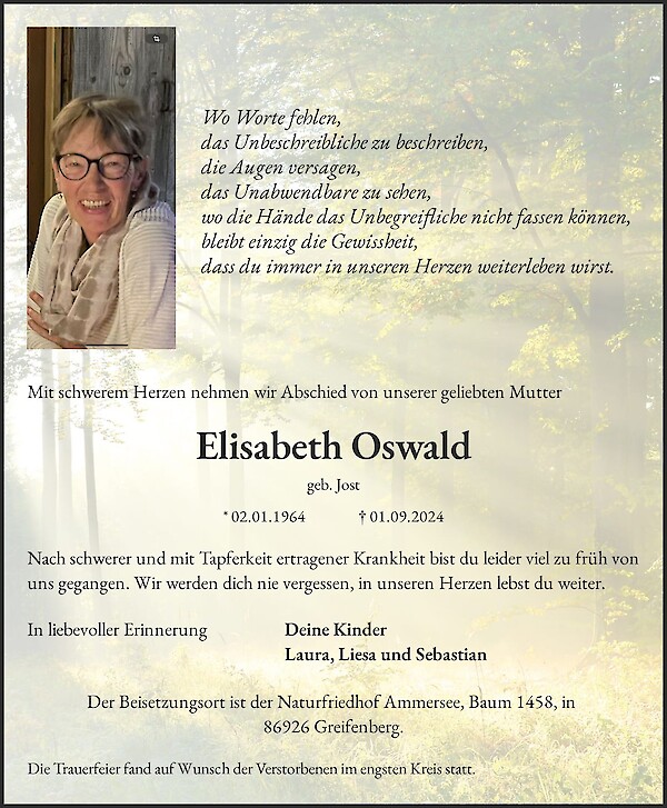 Traueranzeige von Elisabeth Oswald