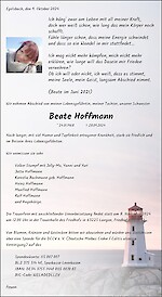 Traueranzeige Beate Hoffmann, Egelsbach