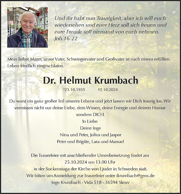 Obituary Dr. Helmut Krumbach