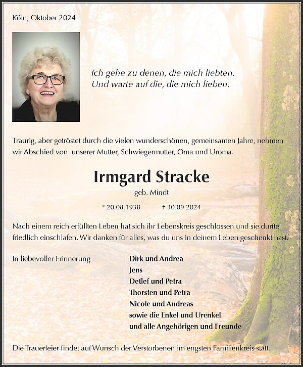 Traueranzeige von Irmgard Stracke