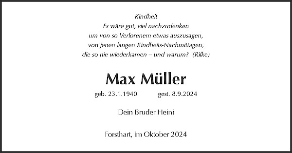 Traueranzeige von Max Müller