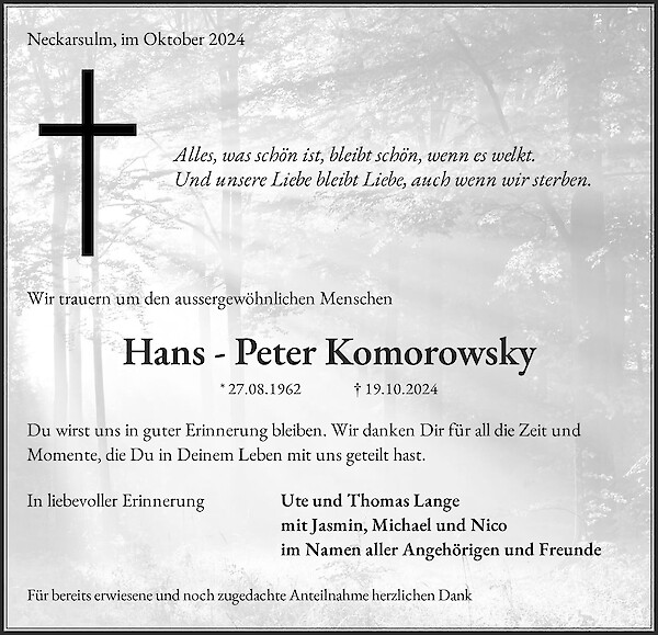 Obituary Hans - Peter Komorowsky, Heilbronn