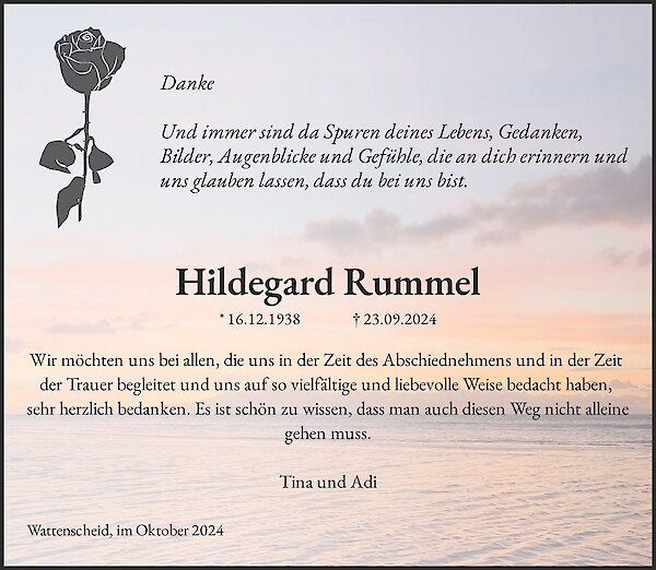 Traueranzeige von Hildegard Rummel