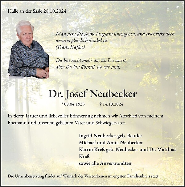 Traueranzeige von Dr. Josef Neubecker