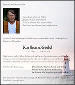 Traueranzeige Karlheinz Gödel, Eisenach