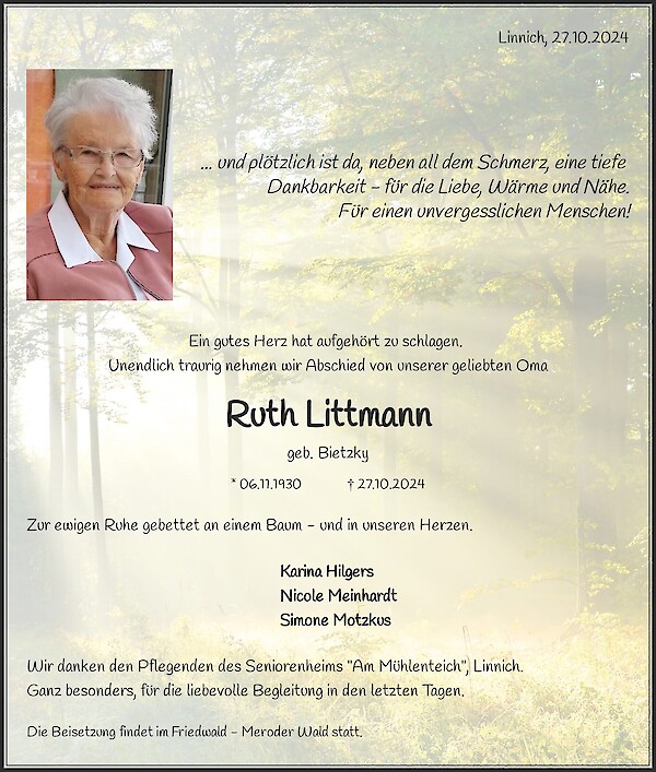 Traueranzeige von Ruth Littmann