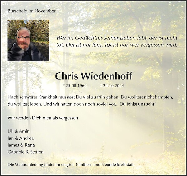 Traueranzeige von Chris Wiedenhoff, Burscheid