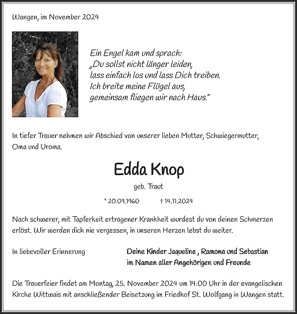 Traueranzeige von Edda Knop