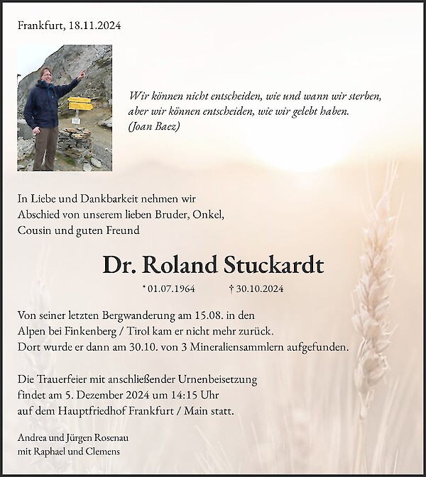 Traueranzeige von Dr. Roland Stuckardt, Frankfurt