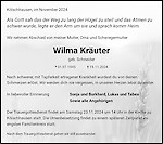 Traueranzeige Wilma Kräuter, Ehringshausen