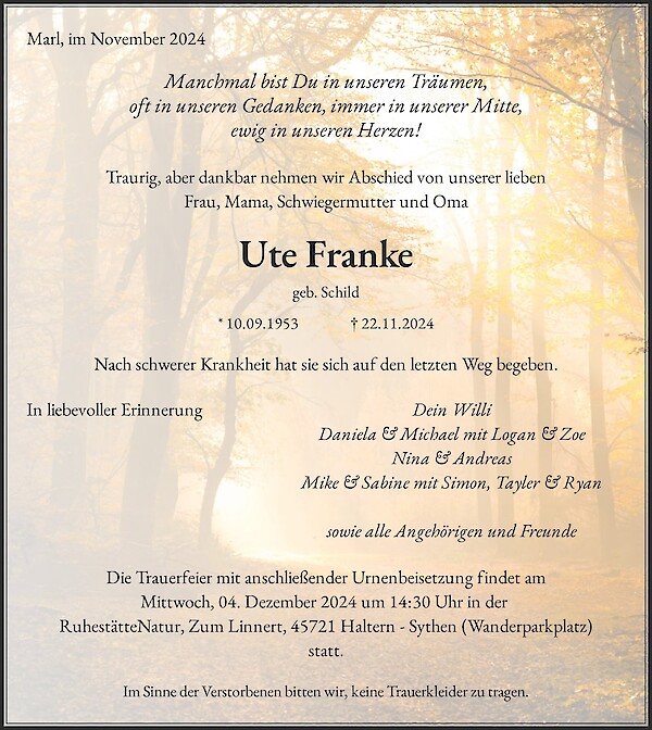 Obituary Ute Franke