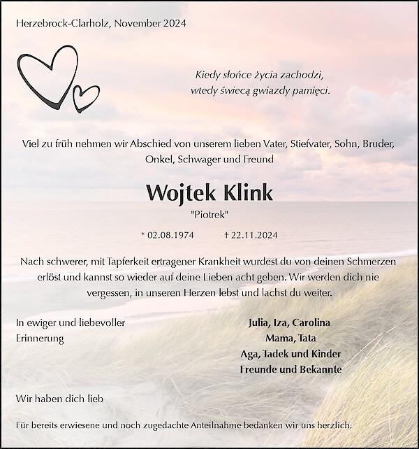 Obituary Wojtek Klink