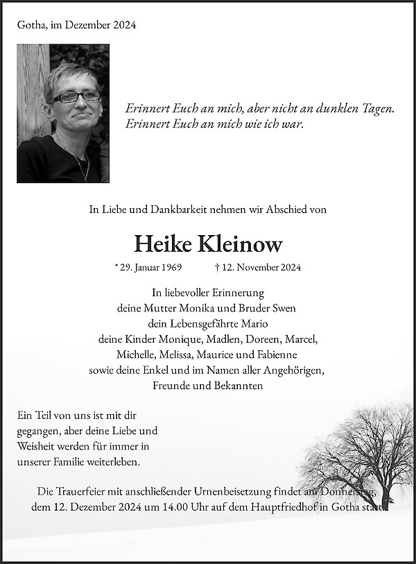 Traueranzeige von Heike Kleinow, Gotha