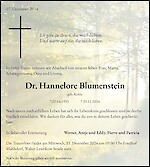 Obituary Dr. Hannelore Blumenstein, Berlin