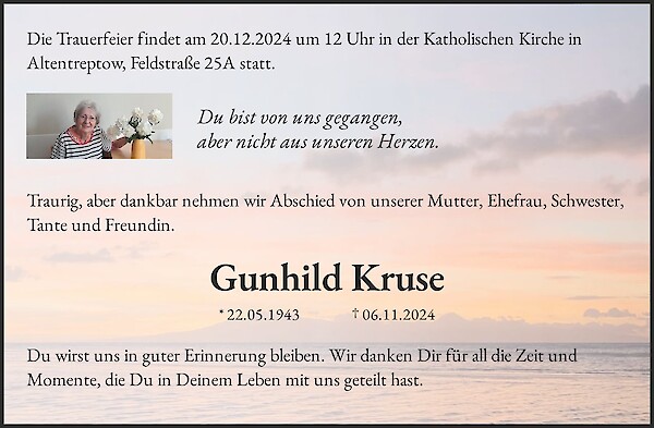 Traueranzeige von Gunhild Kruse, Altentreptow