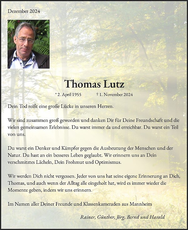 Obituary Thomas Lutz