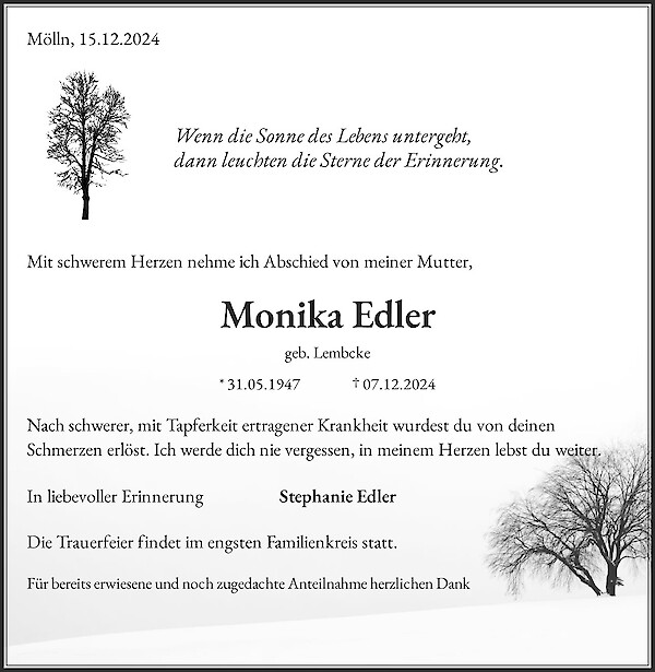 Obituary Monika Edler, Mölln