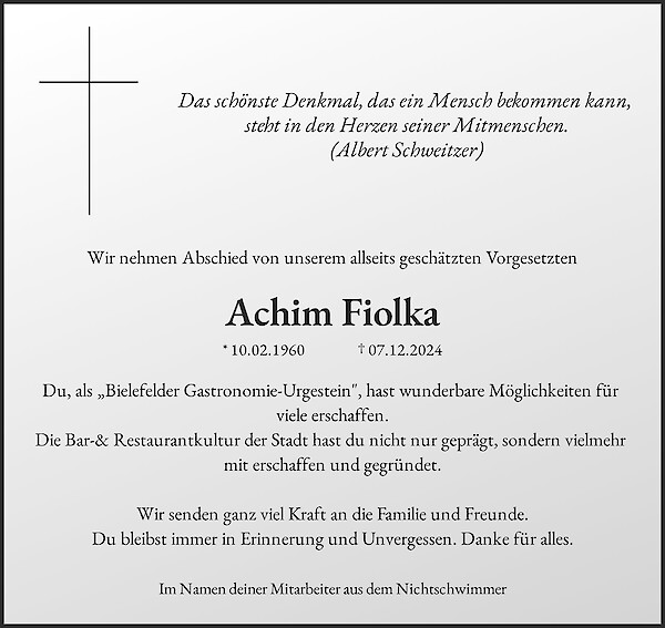 Obituary Achim Fiolka