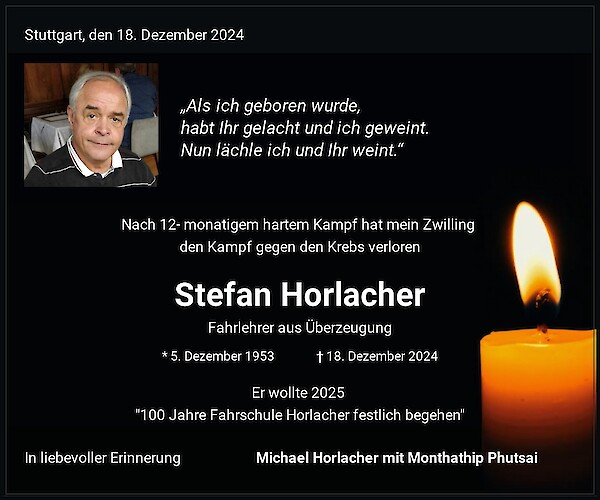 Traueranzeige von Stefan Horlacher